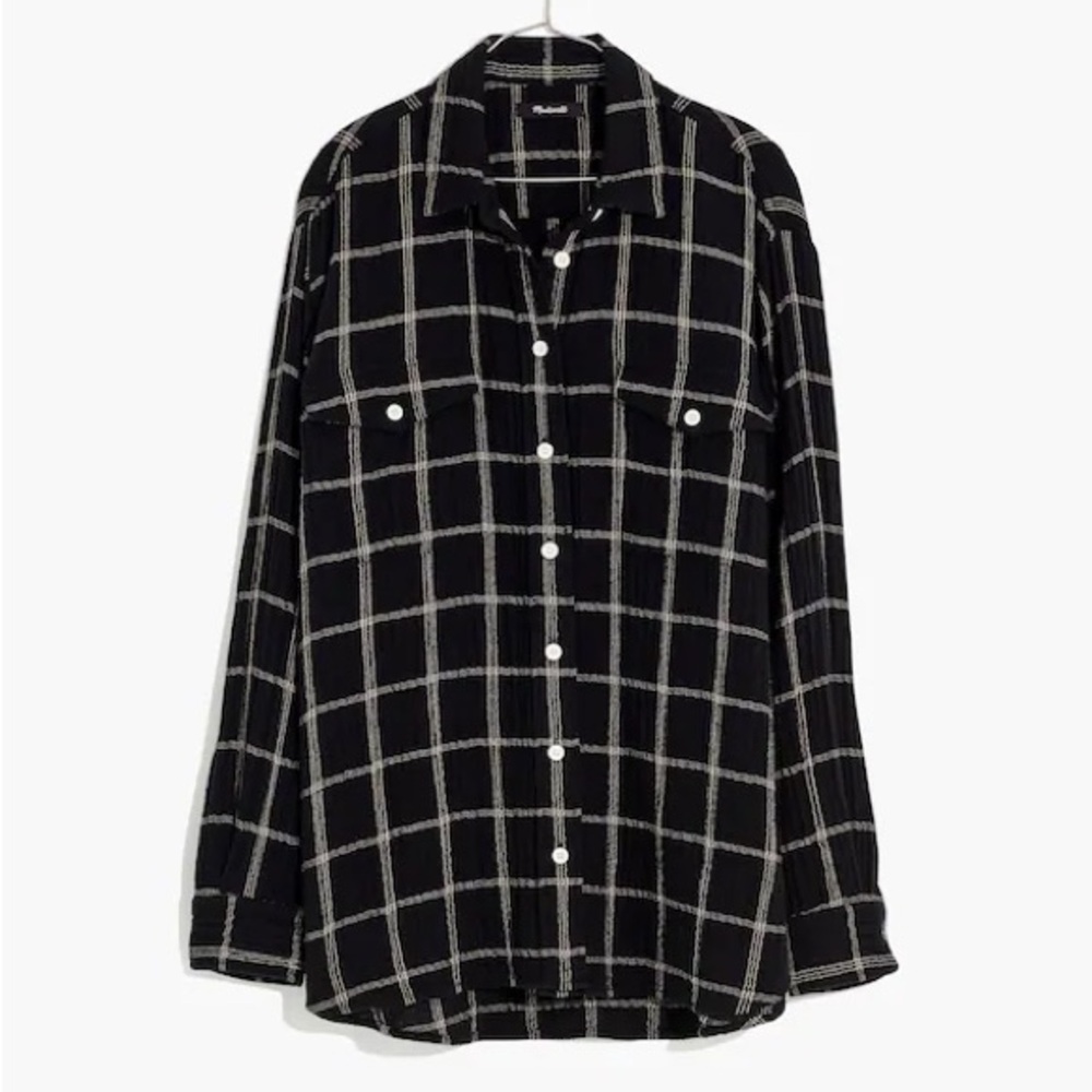 Madewell Lightspun Flap-Pocket Oversized Ex-Boyfriend Shirt in Windowpane